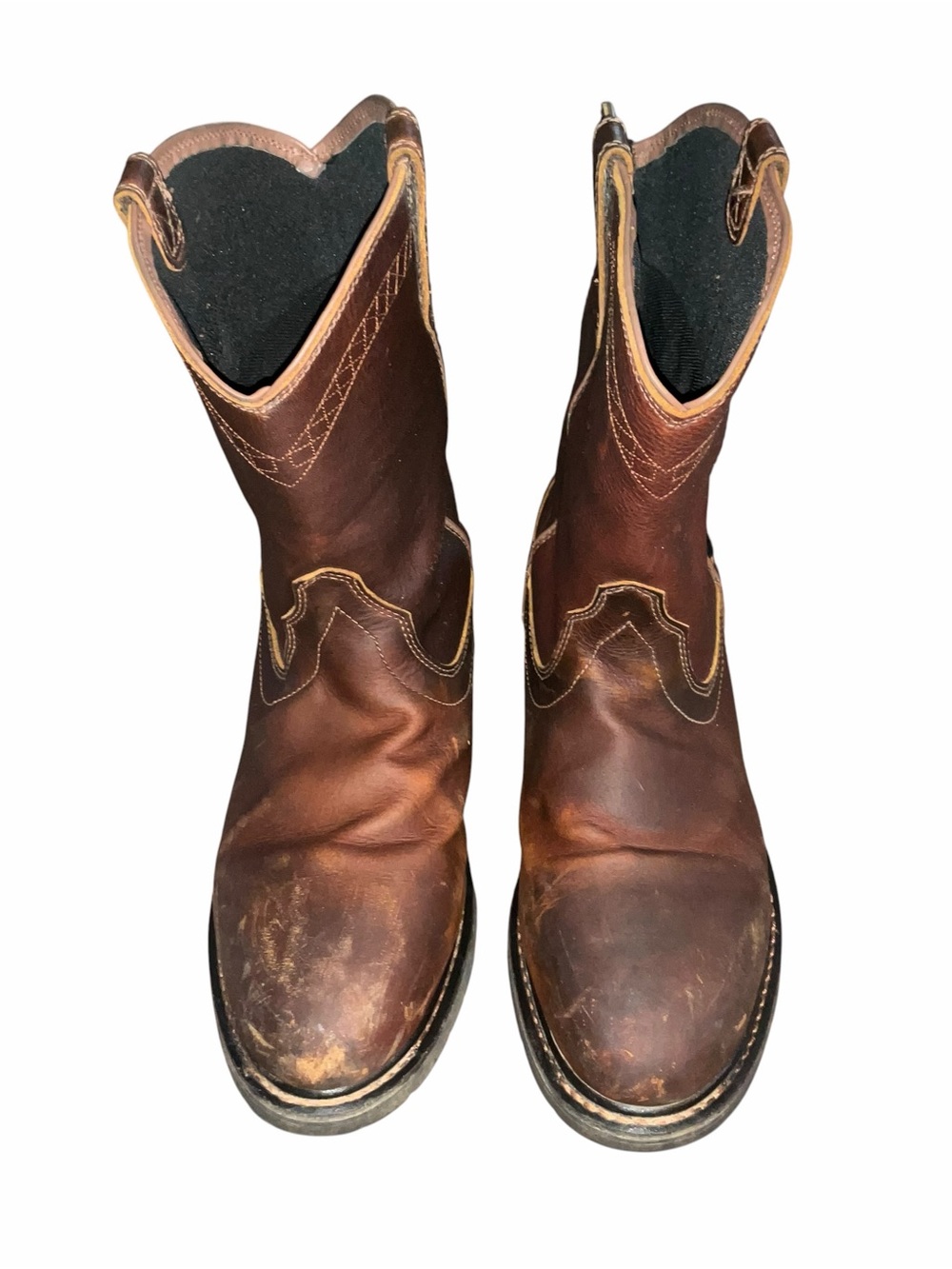 Ariat Leather Work Boots Brown Pull-On Western Size